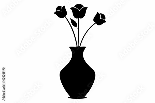 Flower Vase Black and White Silhouette Vector Illustration