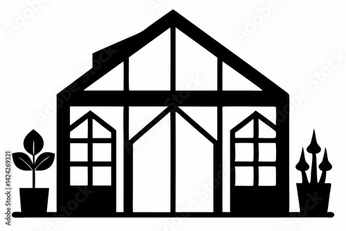 Greenhouse Black and White Silhouette Vector Illustration