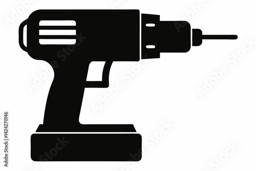 Power Drill Black and White Silhouette Vector Illustration