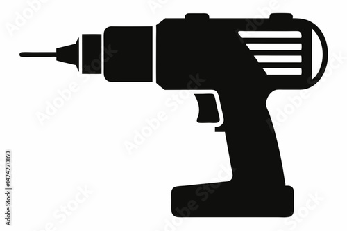 Power Drill Black and White Silhouette Vector Illustration