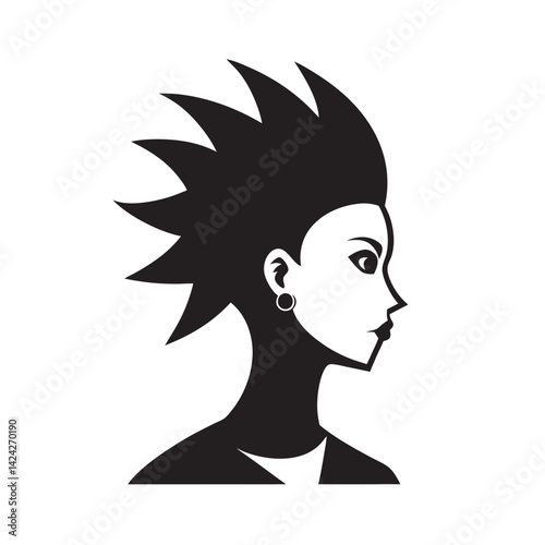 Silhouette of a punk woman with mohawk