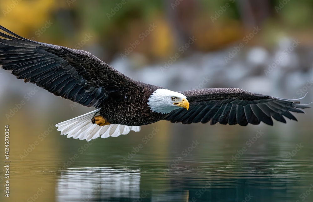 Obraz premium Eagle soaring over water, motion-captured