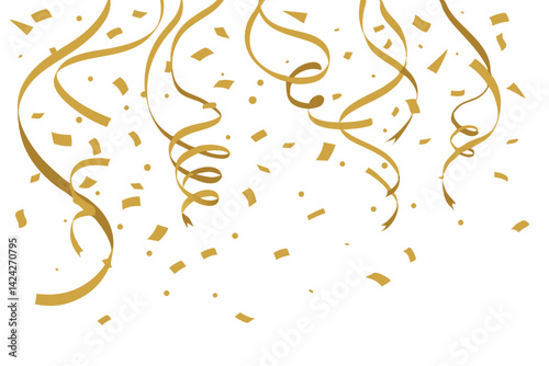 Golden confetti falling down isolated on transparent background. vector illustration