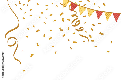 Golden confetti falling down isolated on transparent background. vector illustration