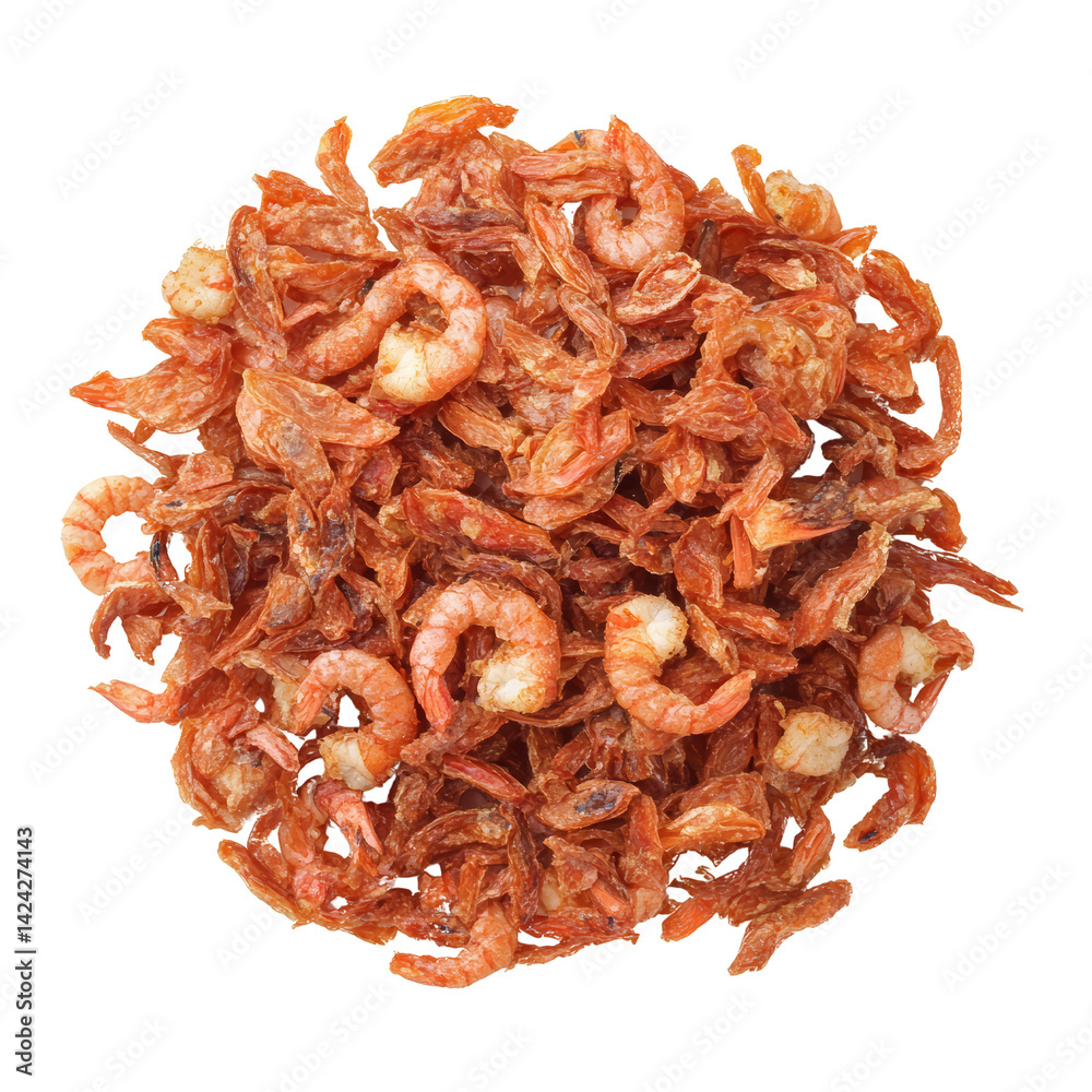 Obraz premium Close-up of a heap of dried shrimp, commonly used in Asian cooking for seasoning, snacks, or adding umami flavor.