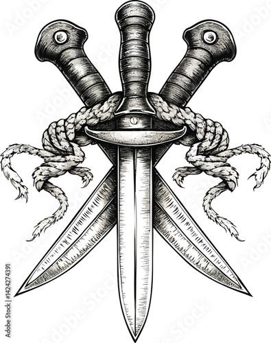A set of isolated metal sword vectors, an antique steel weapon with a wooden handle