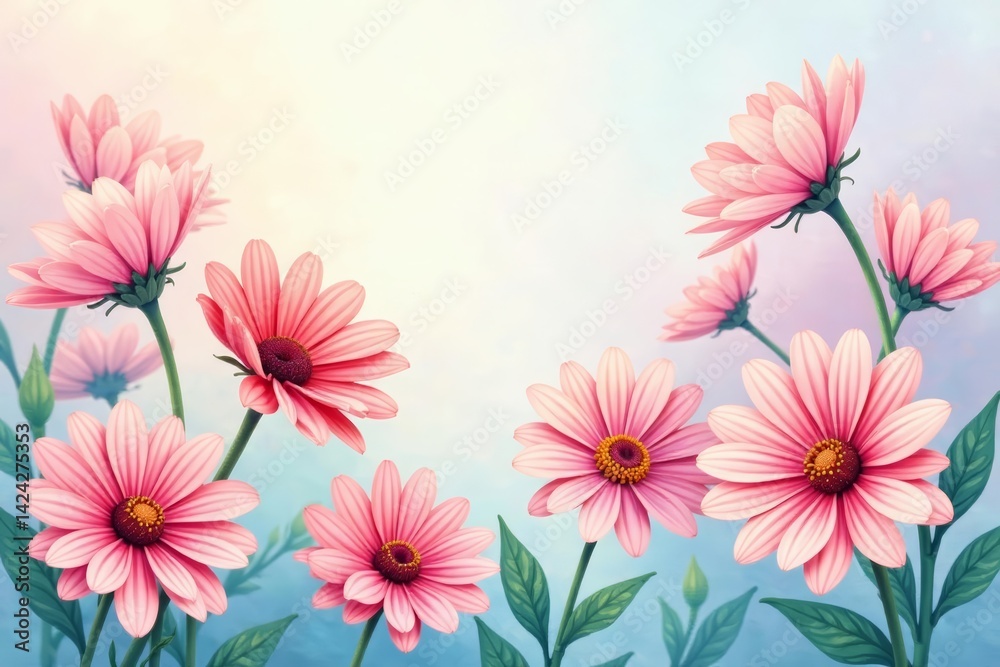 Fototapeta premium Watercolor daisies in soft pastel hues, hand-painted look , seamless, aquarelle, nature