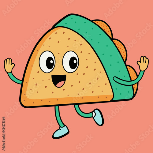 Happy Cartoon Taco Character with Energetic Expression