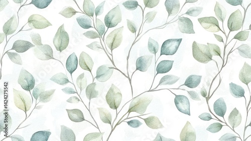 Wallpaper Mural Watercolor Green Leaves Pattern, Botanical Print, Nature Design, White Background, Fabric Design Torontodigital.ca