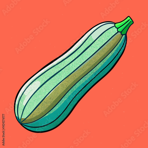 Colorful Cartoon Zucchini with Stripes and Green Stem