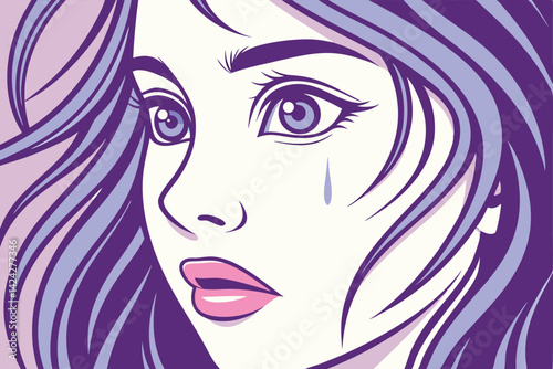 Emotional Woman Crying Tearful Eye Close-Up Illustration