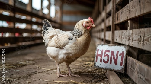 H5N1 Infectious disease of poultry caused by influenza viruses chickens. Hen in the henhouse