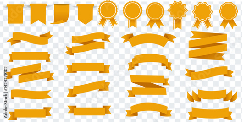 Yellow Ribbons And Labels Set And Isolated Transparent Background