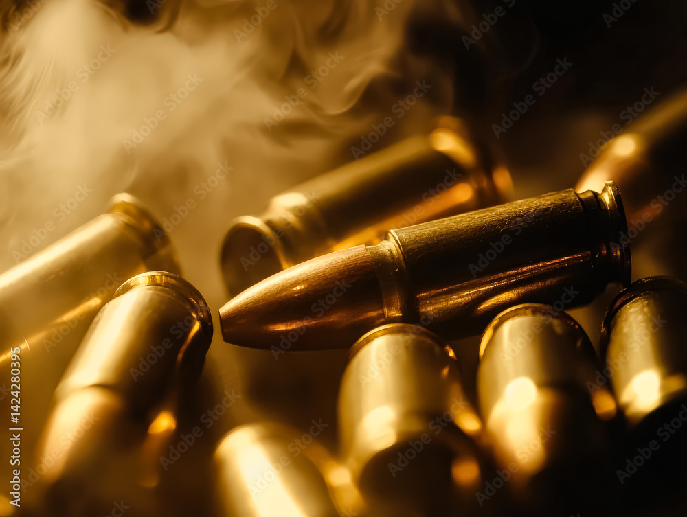 Naklejka premium Close up of a bunch of bullets with a single bullet in the middle