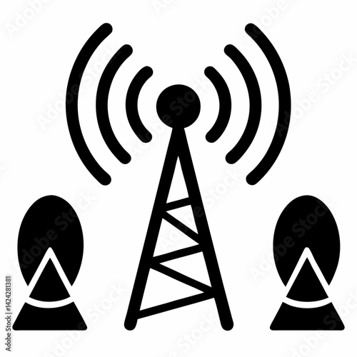 New antenna icon black vector set or wireless communication on white background.