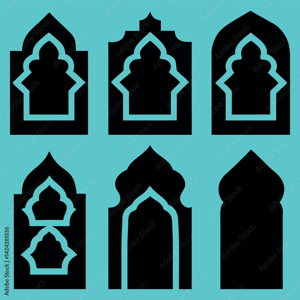 Fototapeta premium Islamic window shape silhouette vector on white background Ramadan Kareem isolated 