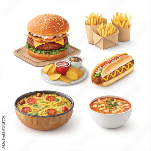 Flying Asian Food Vector | Cartoon Noodles, Sushi, Wok Stir Fry, Takeaway Box Clipart
