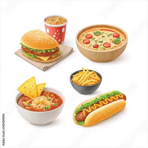 Flying Asian Food Vector | Cartoon Noodles, Sushi, Wok Stir Fry, Takeaway Box Clipart