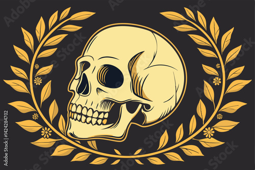 Golden Wreath Skull Symbolic Art of Mortality and Power