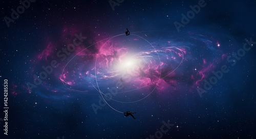Astronaut in Space Around Galaxy