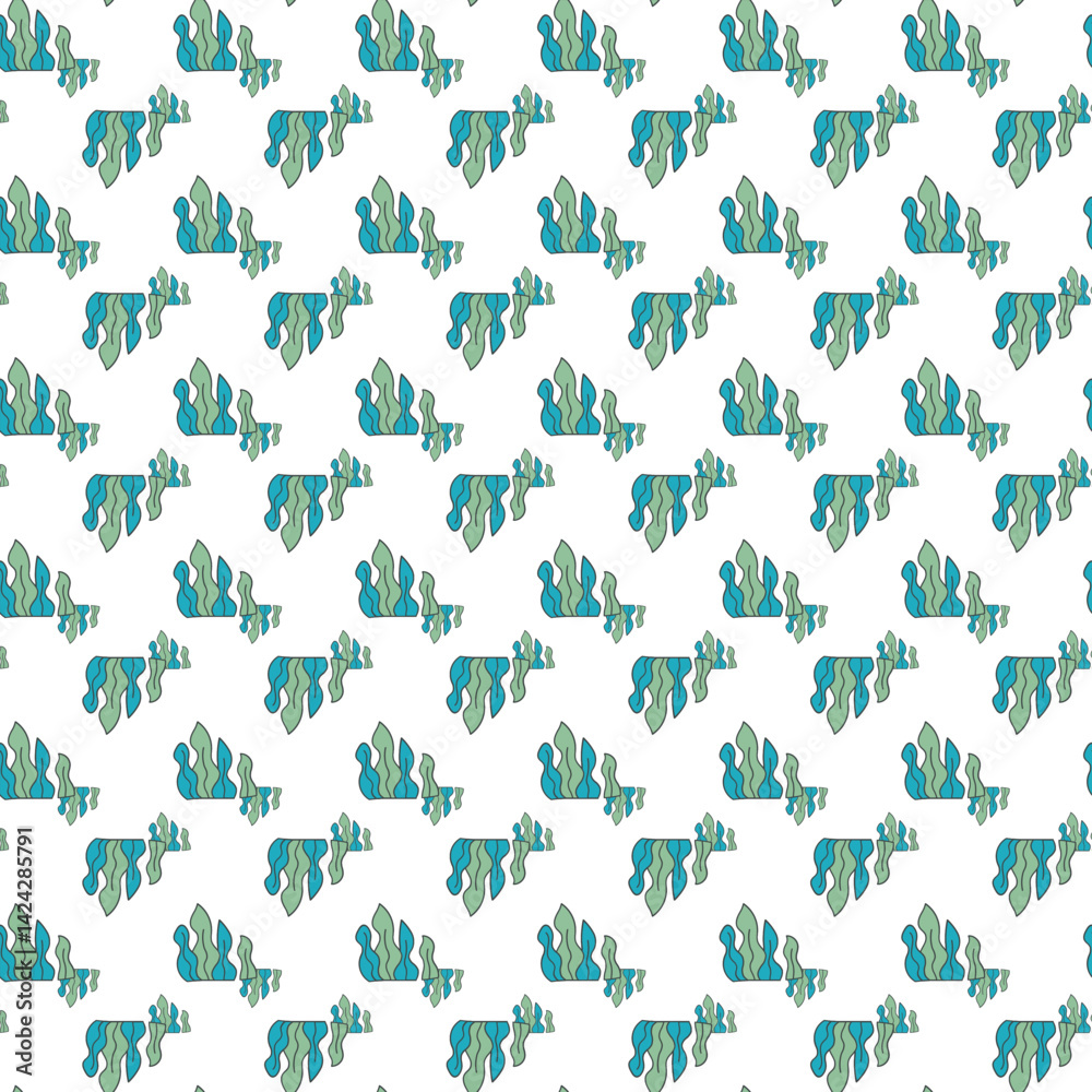 Obraz premium Seamless Pattern of Abstract Nature Shapes in Green and Blue Tones