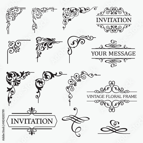 Corners and Borders Vintage Frames Design Elements Set