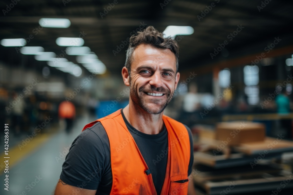 Fototapeta premium confident smiling man portrait in a factory worker