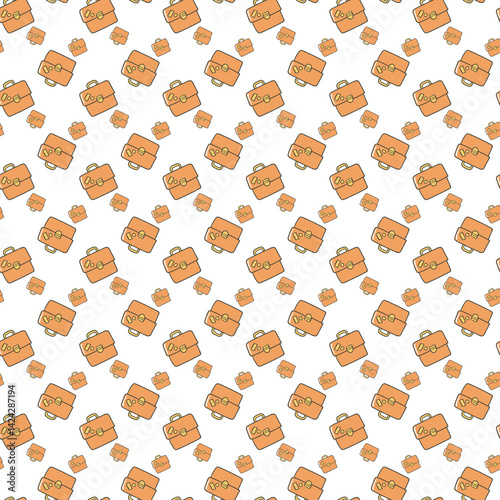 Seamless Pattern of Briefcases and Coins in Orange Color Scheme