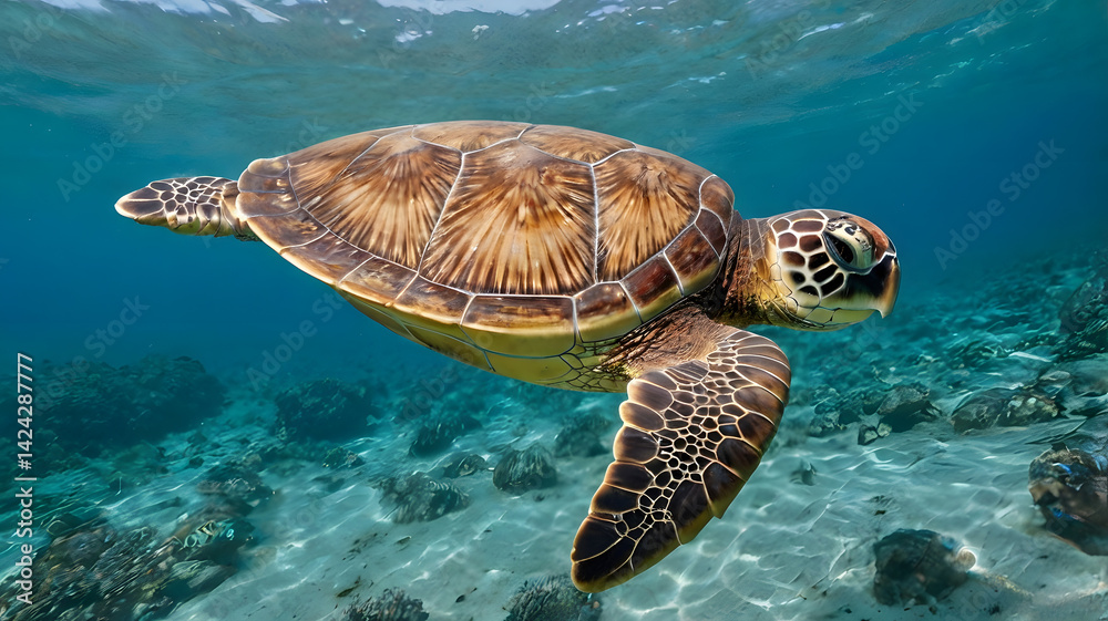 A sea turtle swimming in the sea