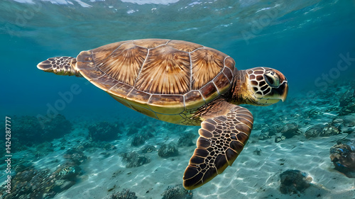 A sea turtle swimming in the sea