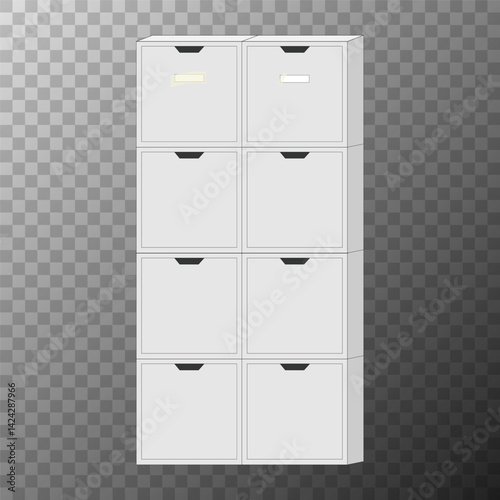 A vector illustration of a filing cabinet on a transparent background. The simple and functional design makes it ideal for office organization, storage concepts, and administrative-themed visuals.
