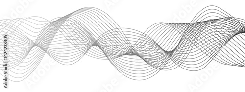 Abstract grey, white smooth element swoosh speed wave. Frequency sound wave lines and twisted curve lines. Frequency sound wave, twisted curve lines with blend effect