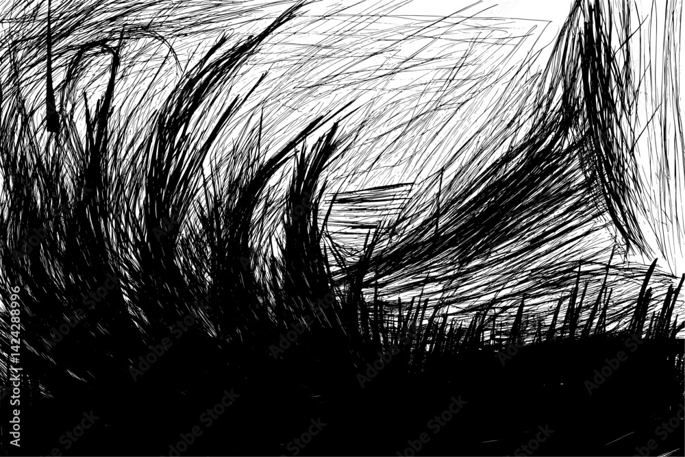 Hintergrund abstrakte Vektor Handzeichnung - Natur, Gras, Pflanzen - Kunst und Design - Designelement - Vektorgrafik - Striche  Strichzeichnung