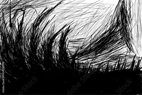 Hintergrund abstrakte Vektor Handzeichnung - Natur, Gras, Pflanzen - Kunst und Design - Designelement - Vektorgrafik - Striche  Strichzeichnung