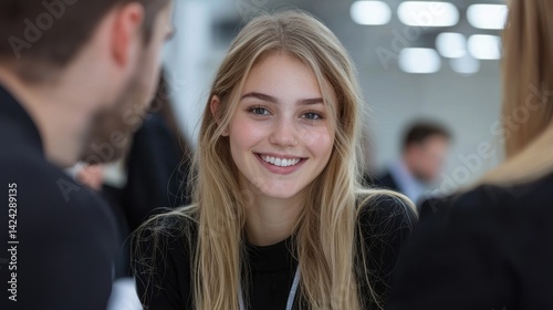 Wallpaper Mural Young woman smiling during business meeting Torontodigital.ca