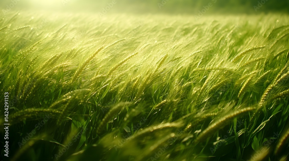 Obraz premium The emerald green cornfield shining in the sunshine