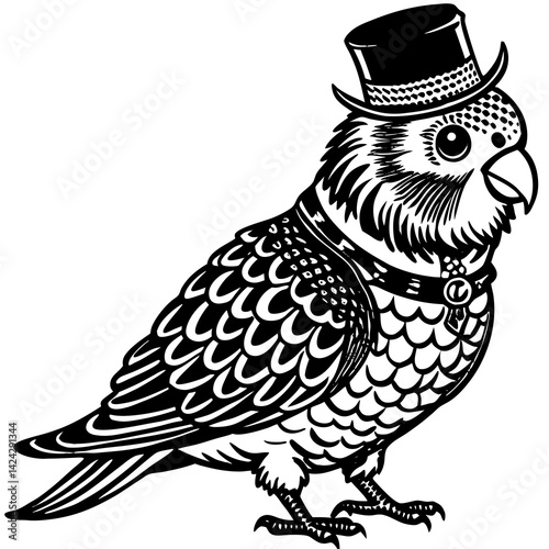 Budgerigar Parrot Wearing Fancy Top Hat