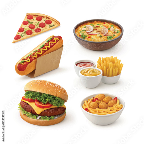 Flying Asian Food Vector | Cartoon Noodles, Sushi, Wok Stir Fry, Takeaway Box Clipart
