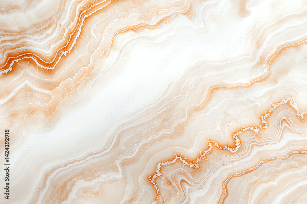 Elegant marble texture with soft orange and white swirls, showcasing natural patterns and smooth surfaces. This design evokes sense of luxury and sophistication