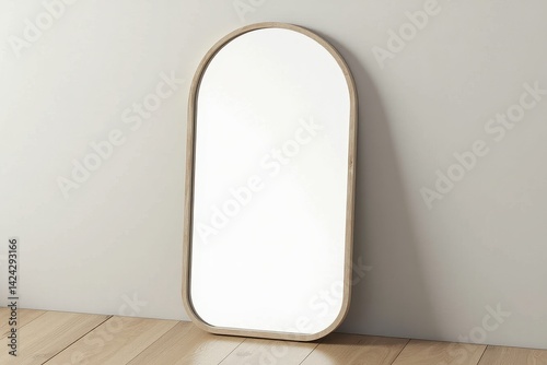 Obraz na płótnie Mirror on wall with wooden frame reflecting minimalist design w salonie