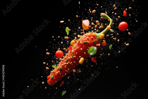 Obraz na płótnie Spicy red chili pepper explosion in dark background w salonie