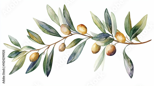 Water color Olive Branch on the transparent background. Ai generated.