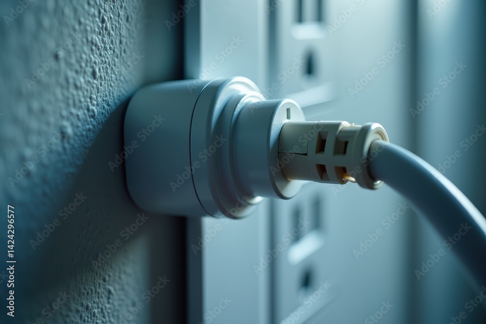 Electrical plug in wall socket, energy technology concept