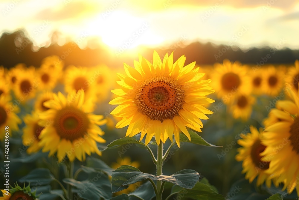 Obraz premium Sunflower fields under the sunshine