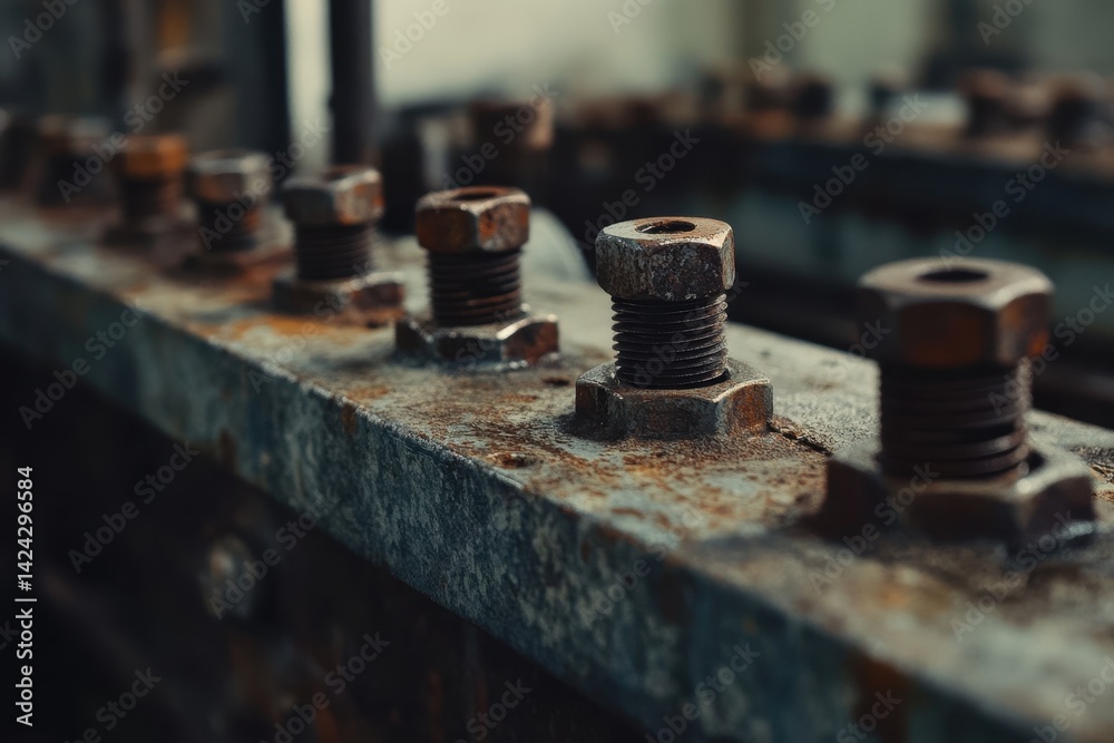 Rusty bolts and nuts on a metal plate Rusty bolts and nuts on a metal plate