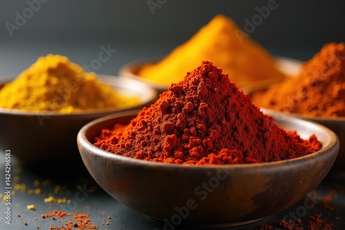 Obraz na płótnie Variety of vibrant spices in bowls for culinary inspiration w salonie