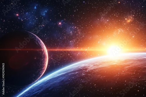 Cosmic Sunrise: Planets, Stars, Galaxy, Nebula, and Universe in a Breathtaking Space Scene