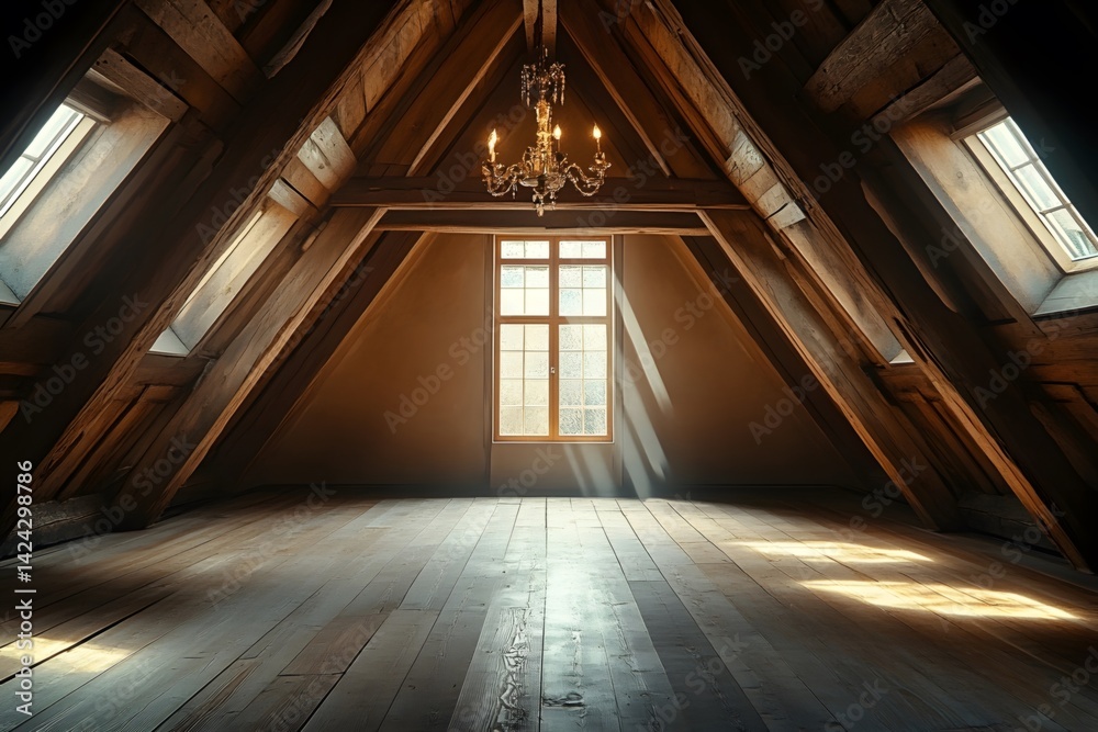 Obraz premium Vintage pendant light under the wooden beam in the attic