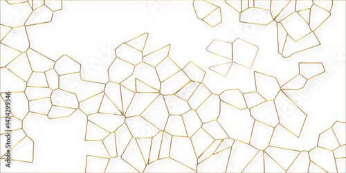 3D broken glass quartz Voronoi diagram vector background. white color Broken Stained-Glass Background with golden lines. Papercut geometric mosaic tiles pattern background. Seamless vintage vector bg.