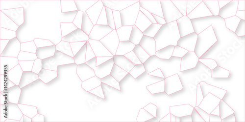 3D broken glass quartz Voronoi diagram vector background. white color Broken Stained-Glass Background with pink lines. Papercut geometric mosaic tiles pattern background. Seamless vintage vector bg.